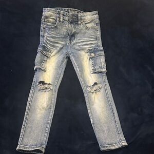 Blue Distressed Cargo Jeans for Boys